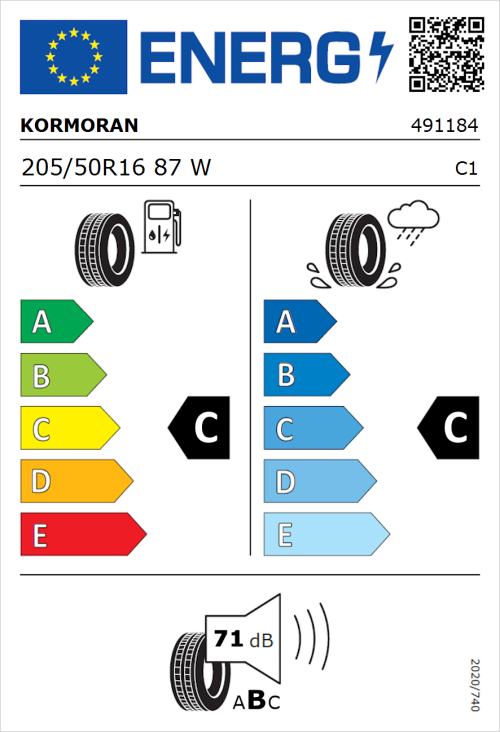 Tyre Label for Kormoran Road Performance 205/50R16 87W