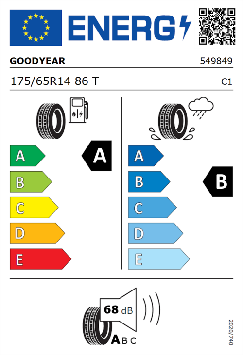 Tyre Label for Goodyear EfficientGrip Performance 175/65R14 86T
