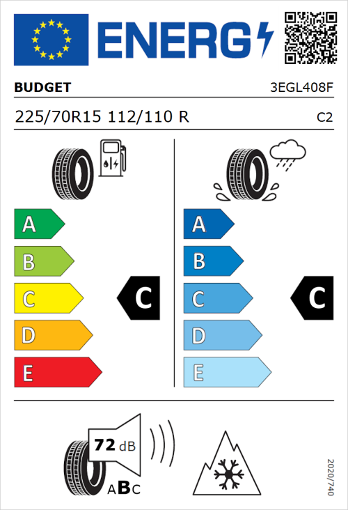 Tyre Label for Budget Budget 225/70R15 112/110R