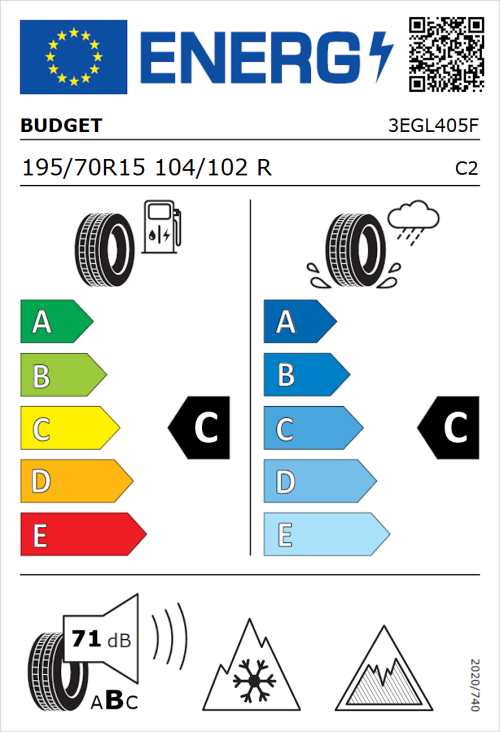 Tyre Label for Budget Budget 195/70R15 104/102R