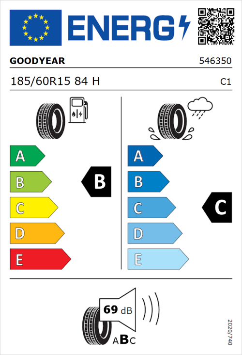Tyre Label for Goodyear EfficientGrip Performance 185/60R15 84H