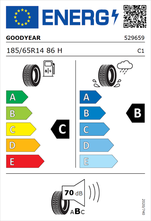 Tyre Label for Goodyear EfficientGrip Performance 185/65R14 86H